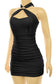 Halter Ruched Gold Detail Mini Dress
