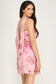Floral Pink Mesh Mini Dress with Scarf