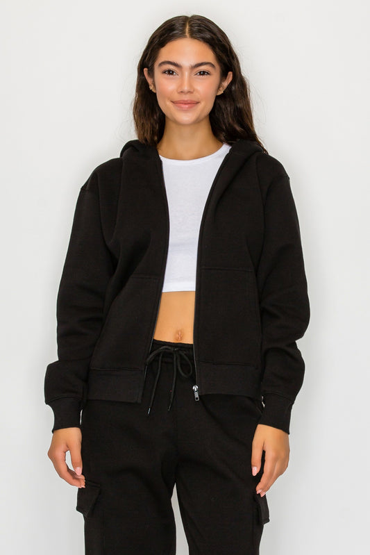 Zip Up Fleece Hoodie *Black & Pink*