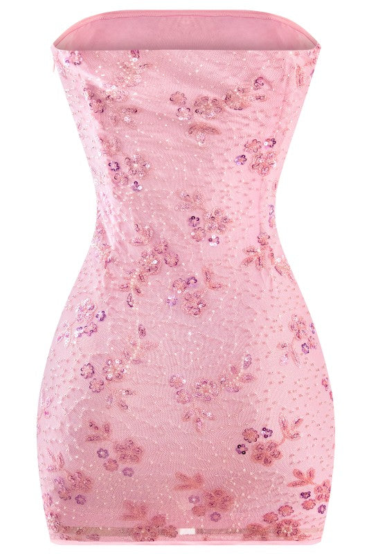 Strapless Embellished Mini Dress *pink & black*