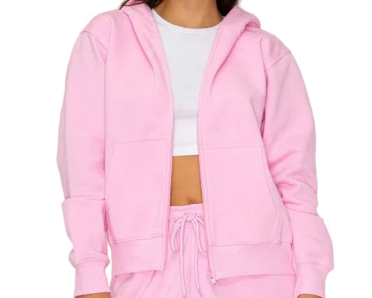 Zip Up Fleece Hoodie *Black & Pink*