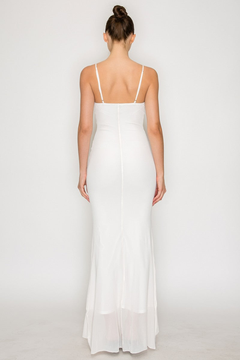 Ruffle Gold Detail Mesh Maxi Dress *ivory*