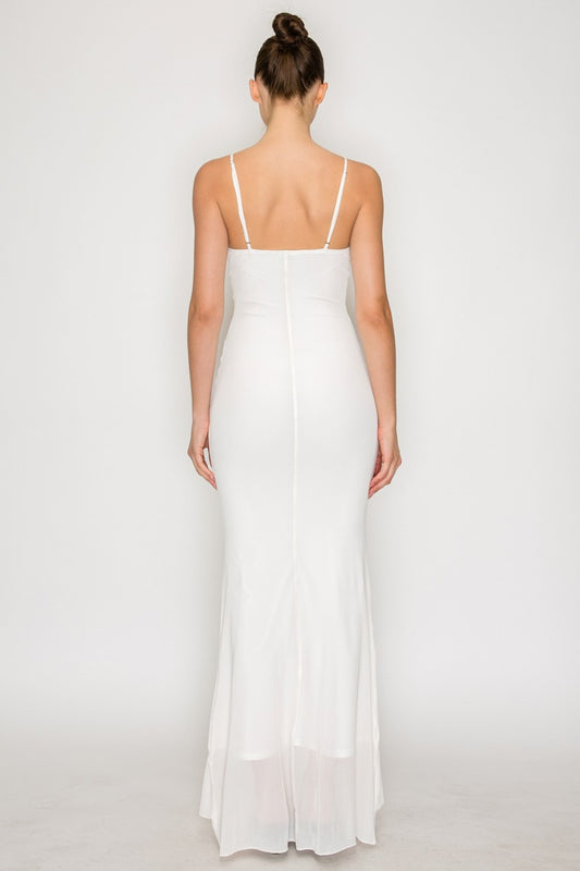 Ruffle Gold Detail Mesh Maxi Dress *ivory*