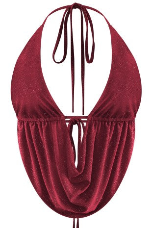 Halter Cowl Neck Open Back Glitter Top