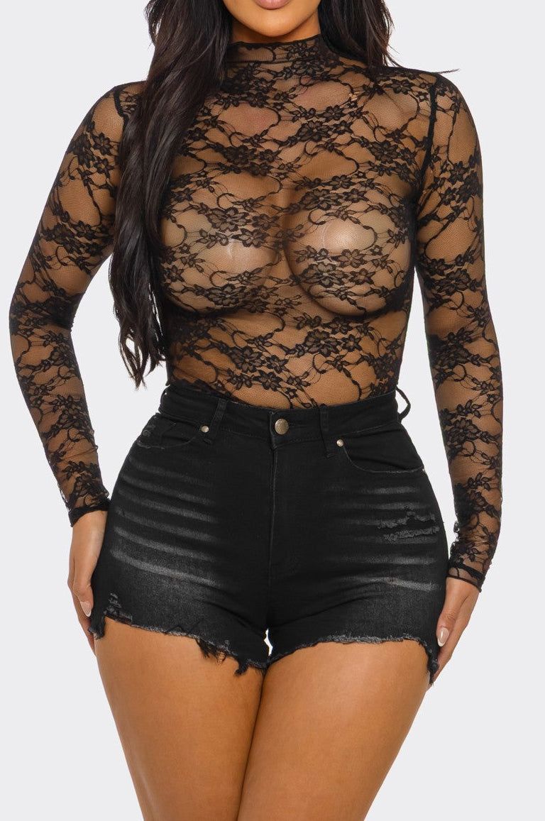 Black Lace Long Sleeve Top
