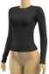 Black Long Sleeve Round Neck Solid Basic Top