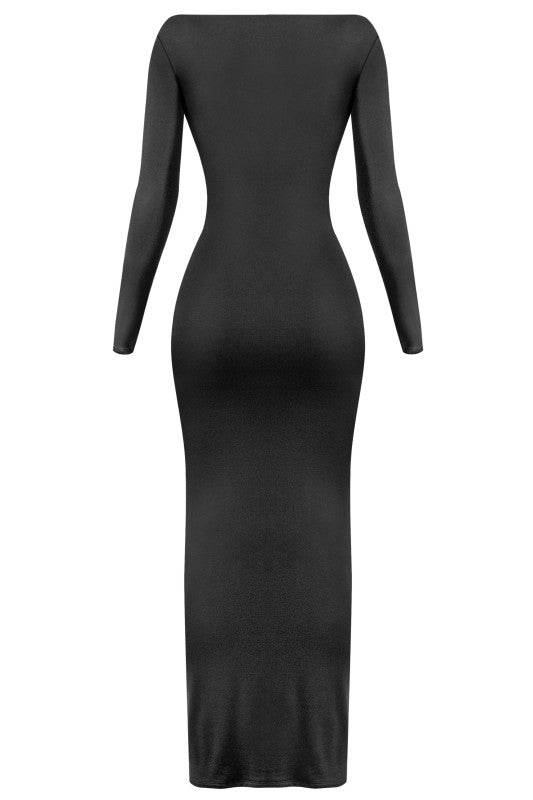 Long sleeve Boat Neckline Maxi Dress