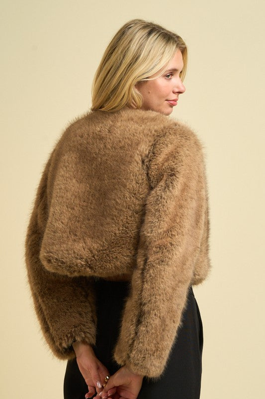 Faux Fur Brown Cropped Jacket