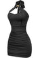 Halter Ruched Gold Detail Mini Dress