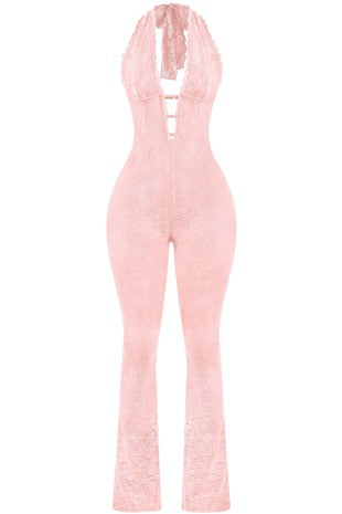Lace Halter Flare Jumpsuit *Pink,Black,White*